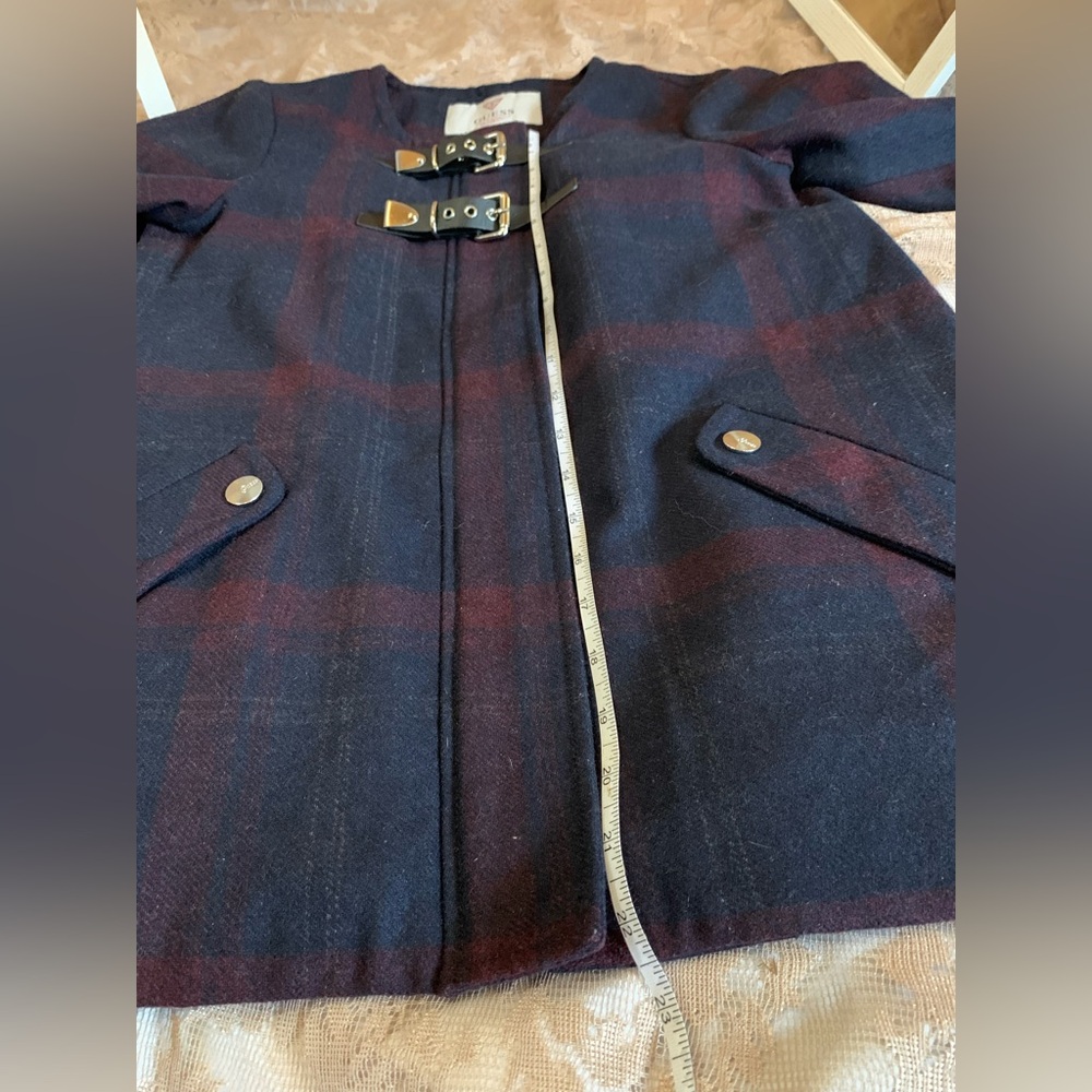 Vintage Guess LA Wool Shacket Navy Plaid Jacket Preppy Twee Coquette XS Cape - Picture 7 of 14